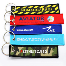 Promotional Wholesale Custom Brand Name Travel Souvenir Woven Embroidery Logo Fabric Keychains